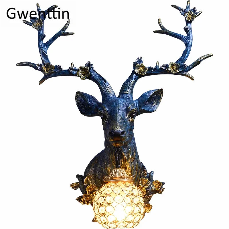 applique murale lucky deer en résine et bois décoratif intérieur
