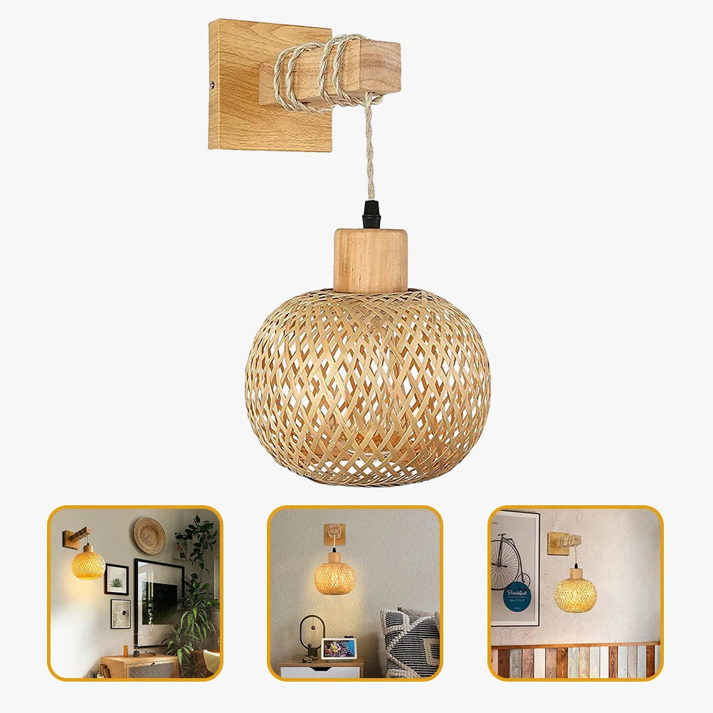 Applique murale luminaire applique en osier couloir suspendu lanterne en bois montage ferme appliques prise nuit bambou rotin salle de bain