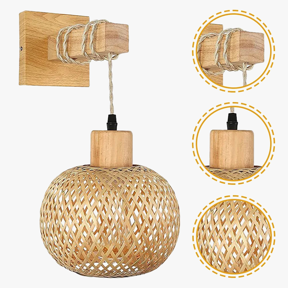 Applique murale luminaire applique en osier couloir suspendu lanterne en bois montage ferme appliques prise nuit bambou rotin salle de bain