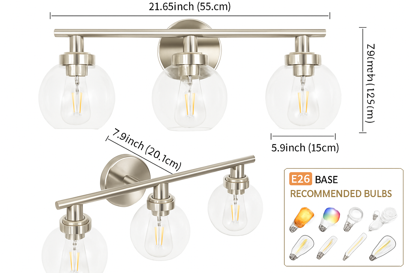 applique murale miroir salle de bains luminaires industrielle vanité luminaire avec abat-jour en verre