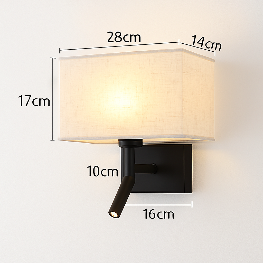 applique murale moderne abat jour tissu avec spot réglable 360 degrés