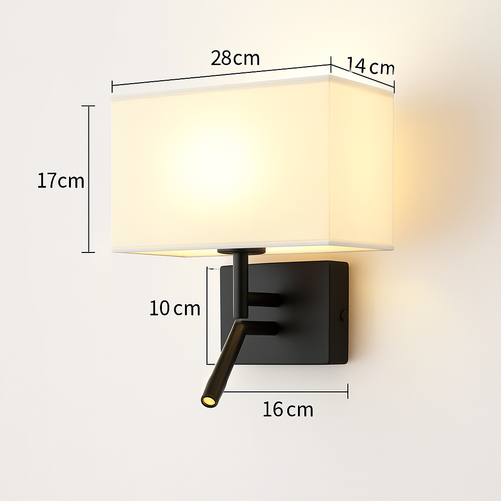 applique murale moderne abat jour tissu avec spot réglable 360 degrés