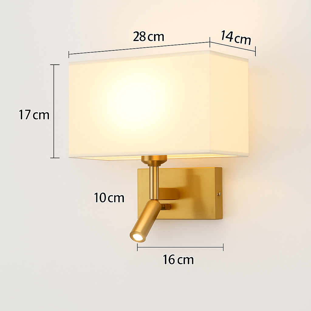 applique murale moderne abat jour tissu avec spot réglable 360 degrés