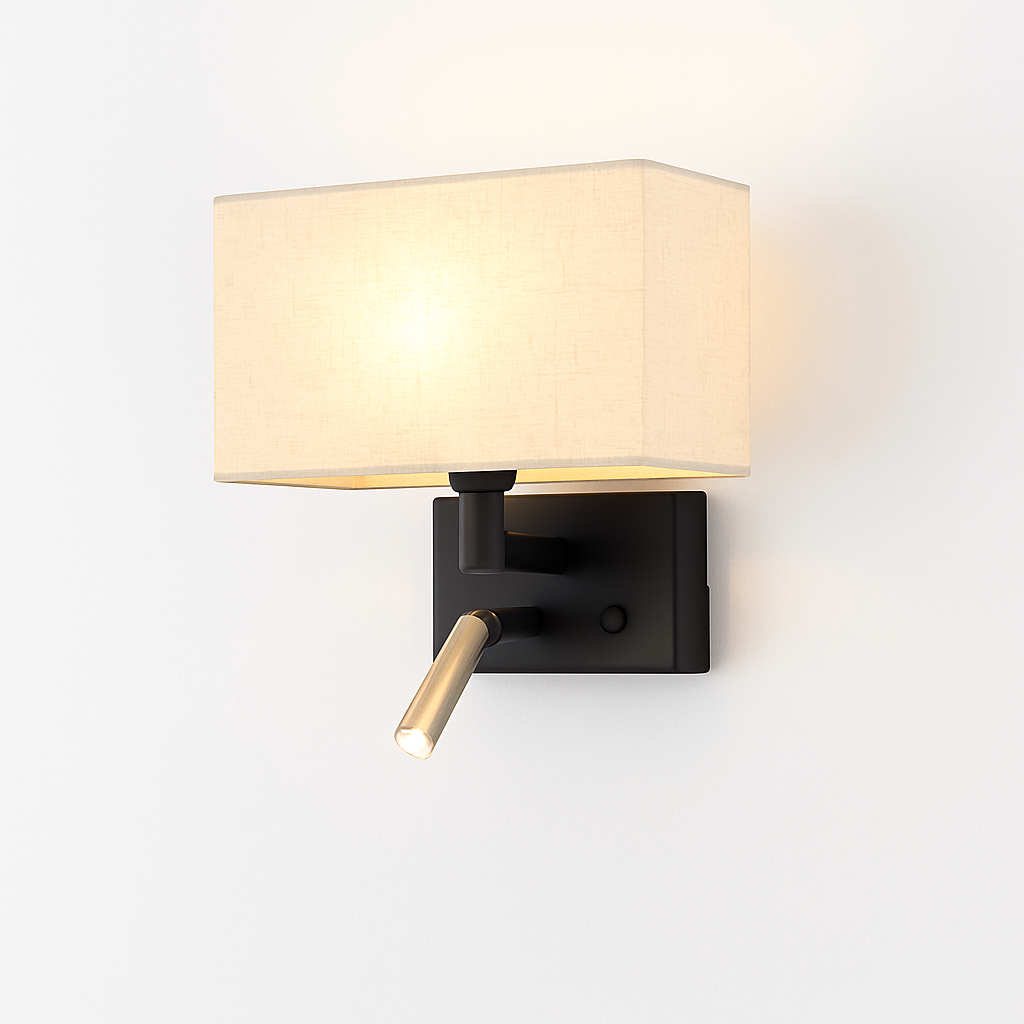 applique murale moderne abat jour tissu avec spot réglable 360 degrés
