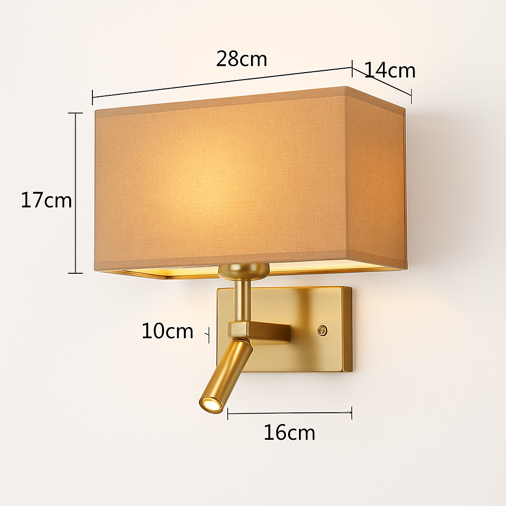 applique murale moderne abat jour tissu avec spot réglable 360 degrés