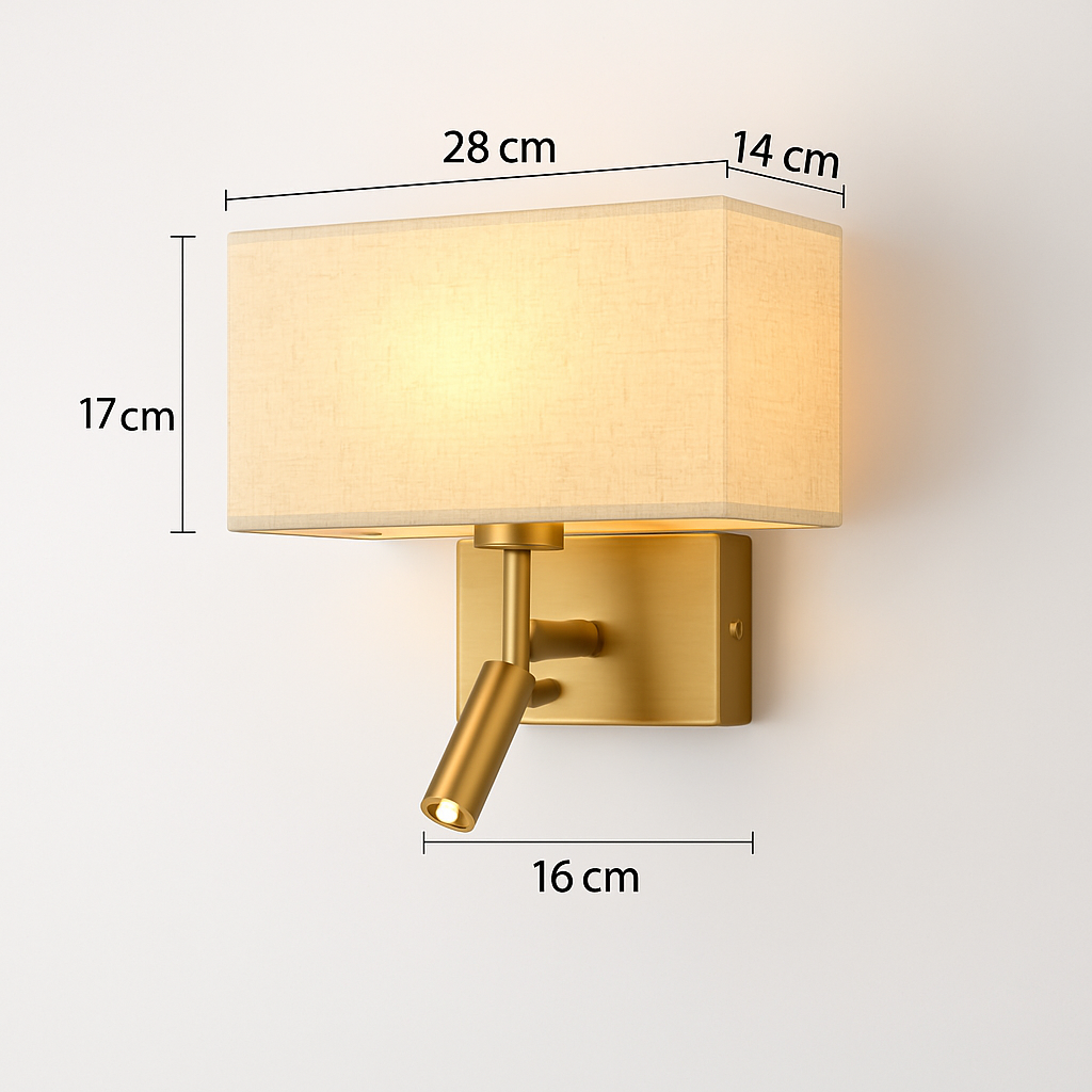 applique murale moderne abat jour tissu avec spot réglable 360 degrés