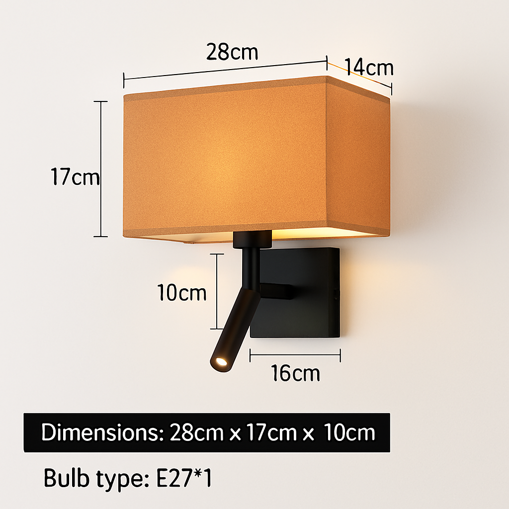 applique murale moderne abat jour tissu avec spot réglable 360 degrés