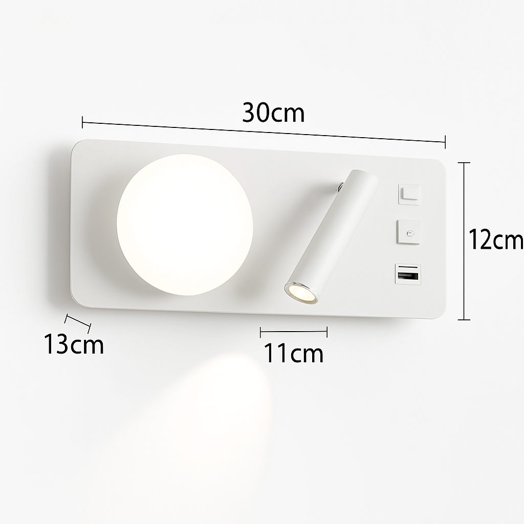 applique murale moderne avec double interrupteur et port usb