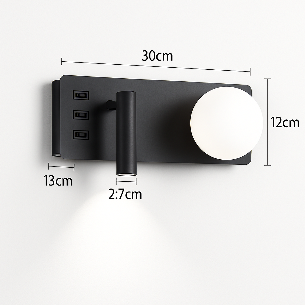 applique murale moderne avec double interrupteur et port usb