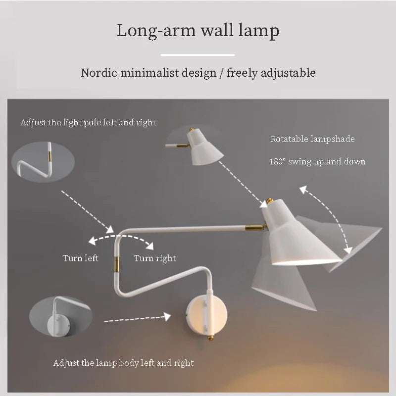 applique murale moderne à bras rotatif et pliable pour lecture