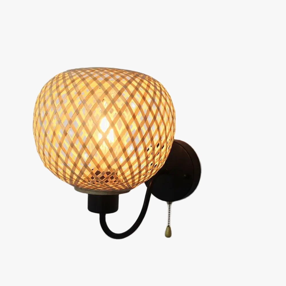 applique murale moderne en bambou tissé à la main avec interrupteur led