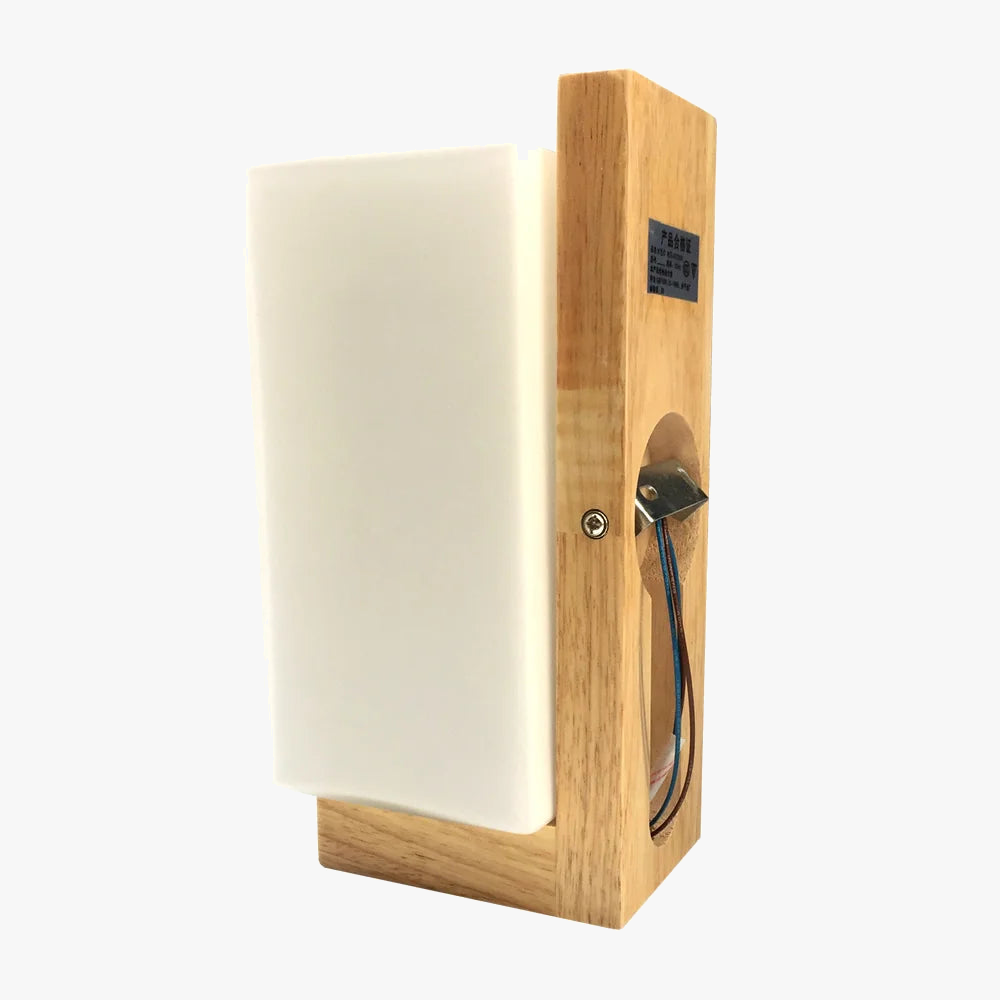 applique murale moderne en bois avec veilleuse et abat-jour dépoli