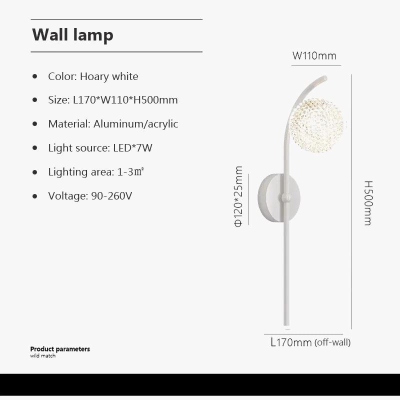 applique murale moderne en forme de boule cristal