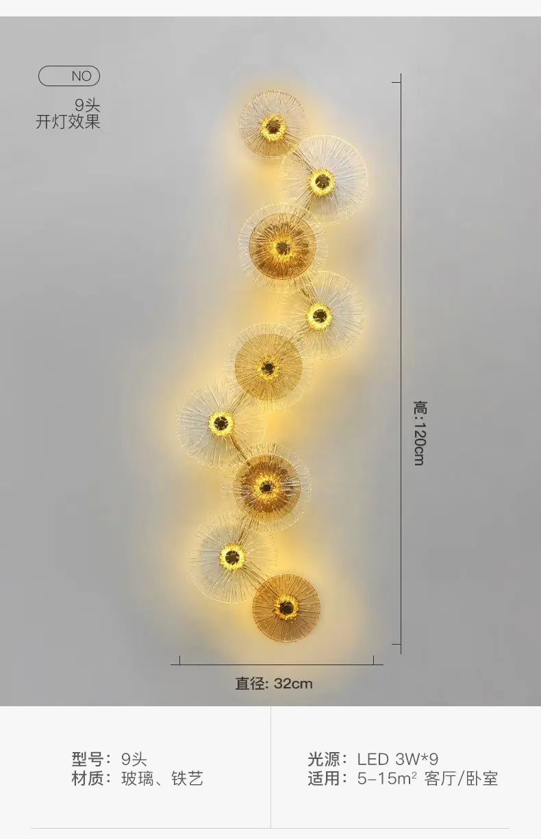 applique murale moderne en verre de feuille de lotus de luxe