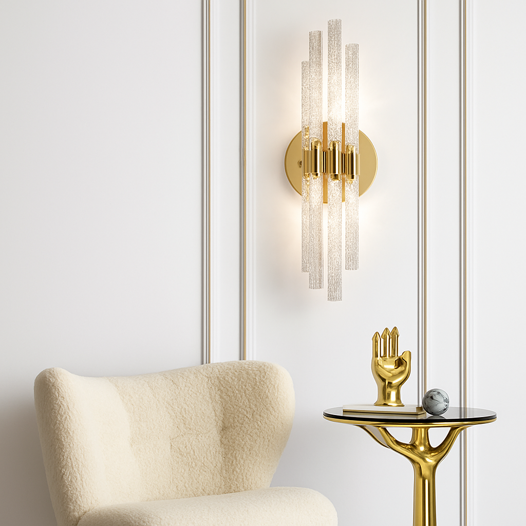 applique murale moderne en verre luminaire intérieur décoratif métal doré