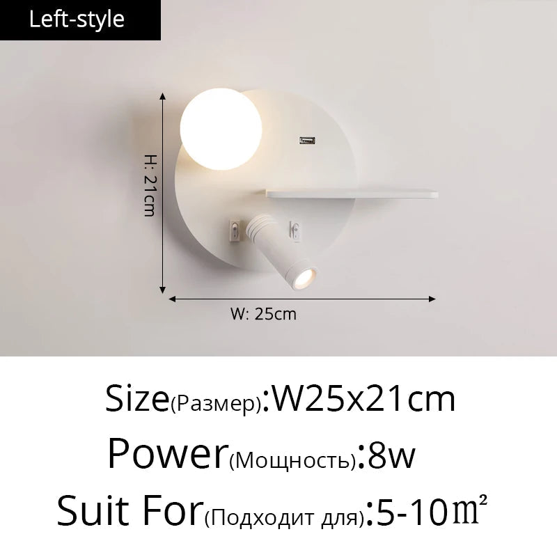 applique murale modernes minimalistes avec usb angle réglable