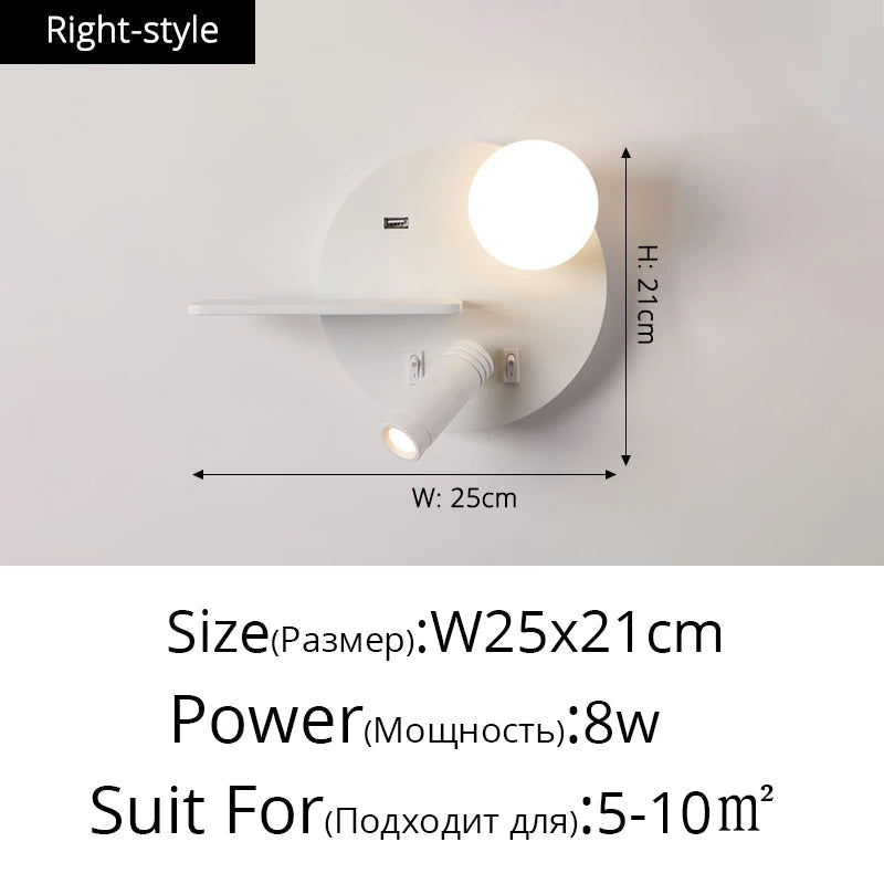 applique murale modernes minimalistes avec usb angle réglable