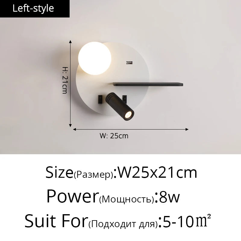 applique murale modernes minimalistes avec usb angle réglable