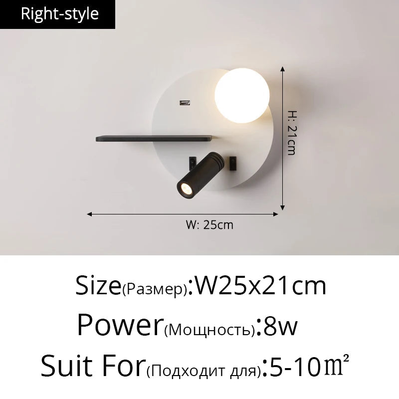 applique murale modernes minimalistes avec usb angle réglable