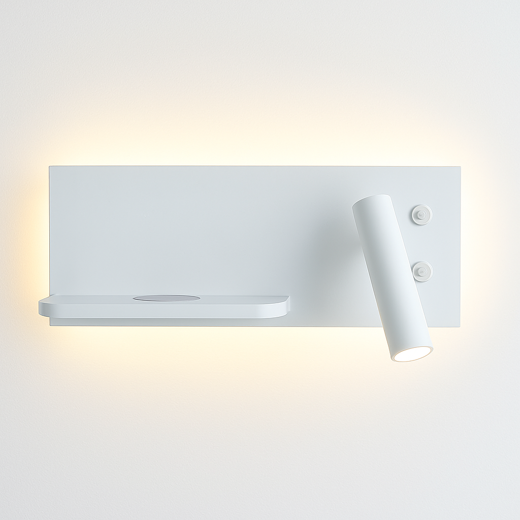 applique murale multifonction avec chargeur sans fil et étagère