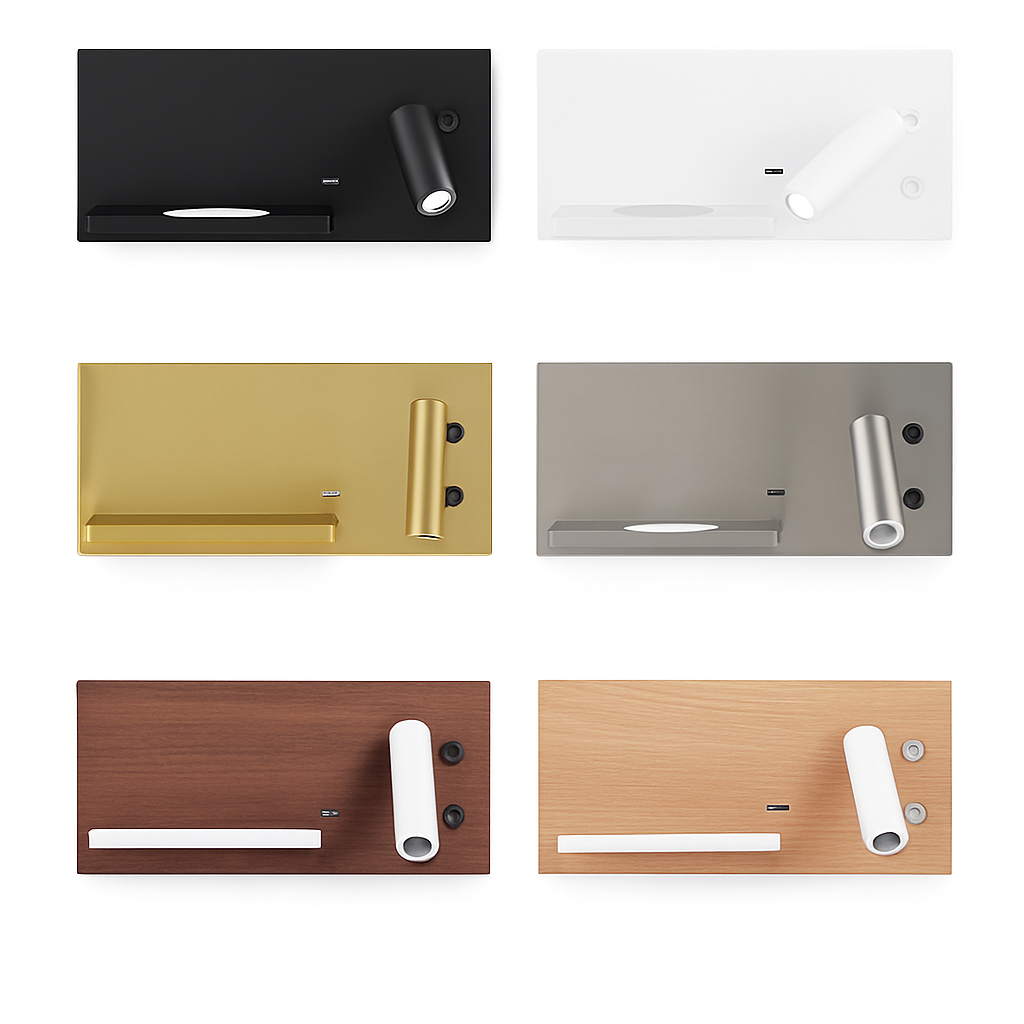 applique murale multifonction avec chargeur sans fil et étagère