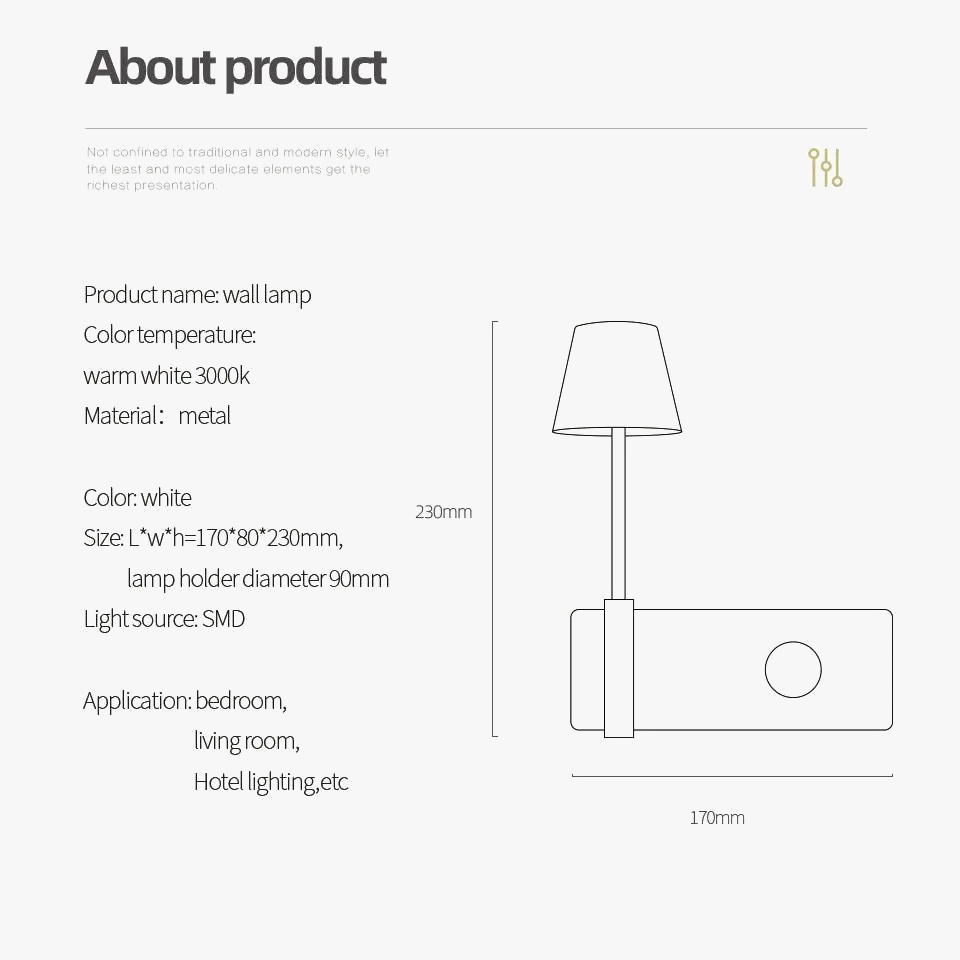 applique murale nordique avec interrupteur et usb