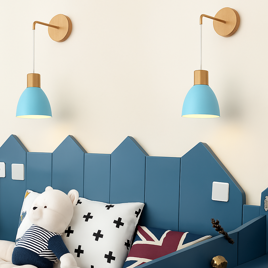 Applique murale nordique en bois avec interrupteur