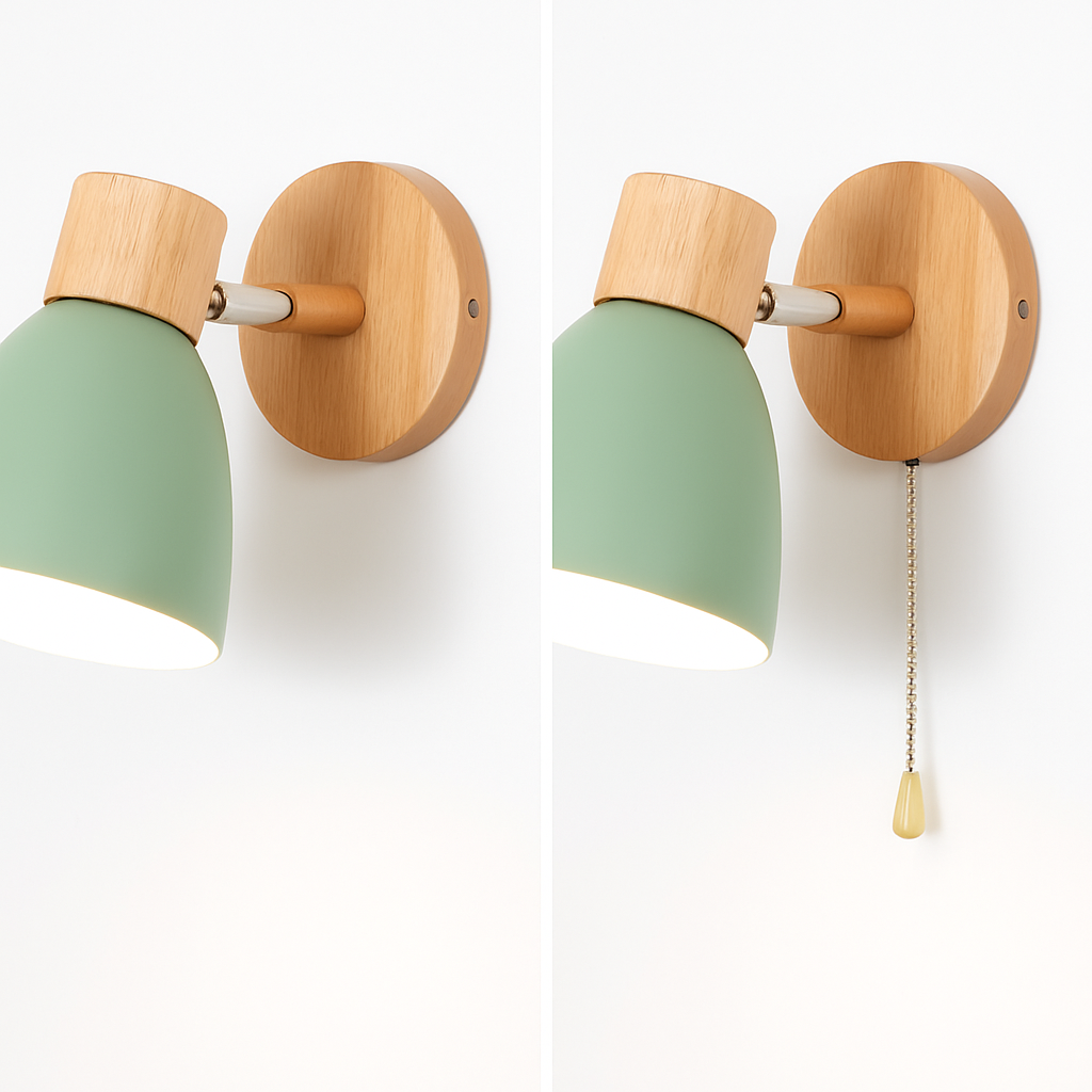 Applique murale nordique en bois avec interrupteur