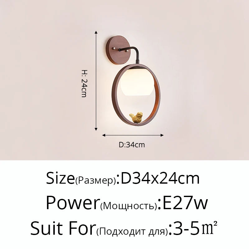 applique murale nordique en bois avec led oiseau créatif