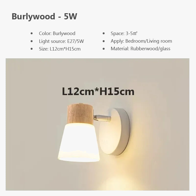 Applique murale nordique en bois LED Double tête lait blanc applique murale en verre pour chambre salon étude salle à manger décor à la maison luminaire