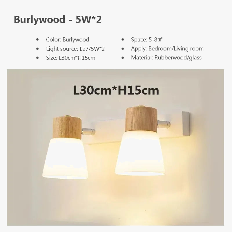 Applique murale nordique en bois LED Double tête lait blanc applique murale en verre pour chambre salon étude salle à manger décor à la maison luminaire