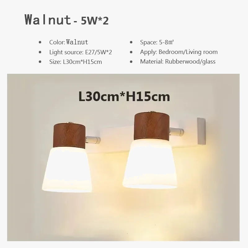 Applique murale nordique en bois LED Double tête lait blanc applique murale en verre pour chambre salon étude salle à manger décor à la maison luminaire