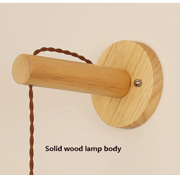 applique murale nordique en corde de bois tissée à LED