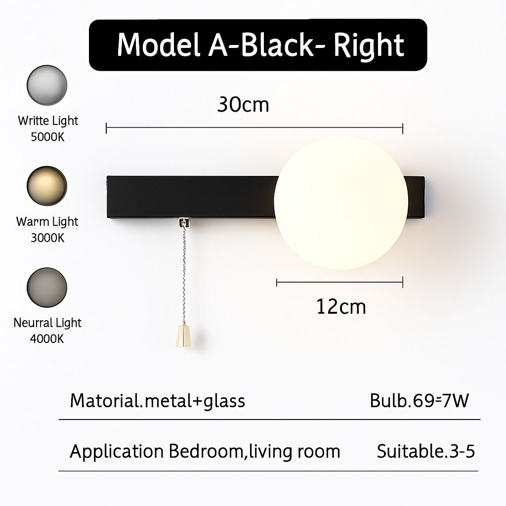 applique murale nordique en verre avec interrupteur éclairage intérieur décoratif