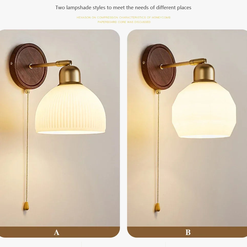 applique murale nordique en verre avec interrupteur décoratif en bois