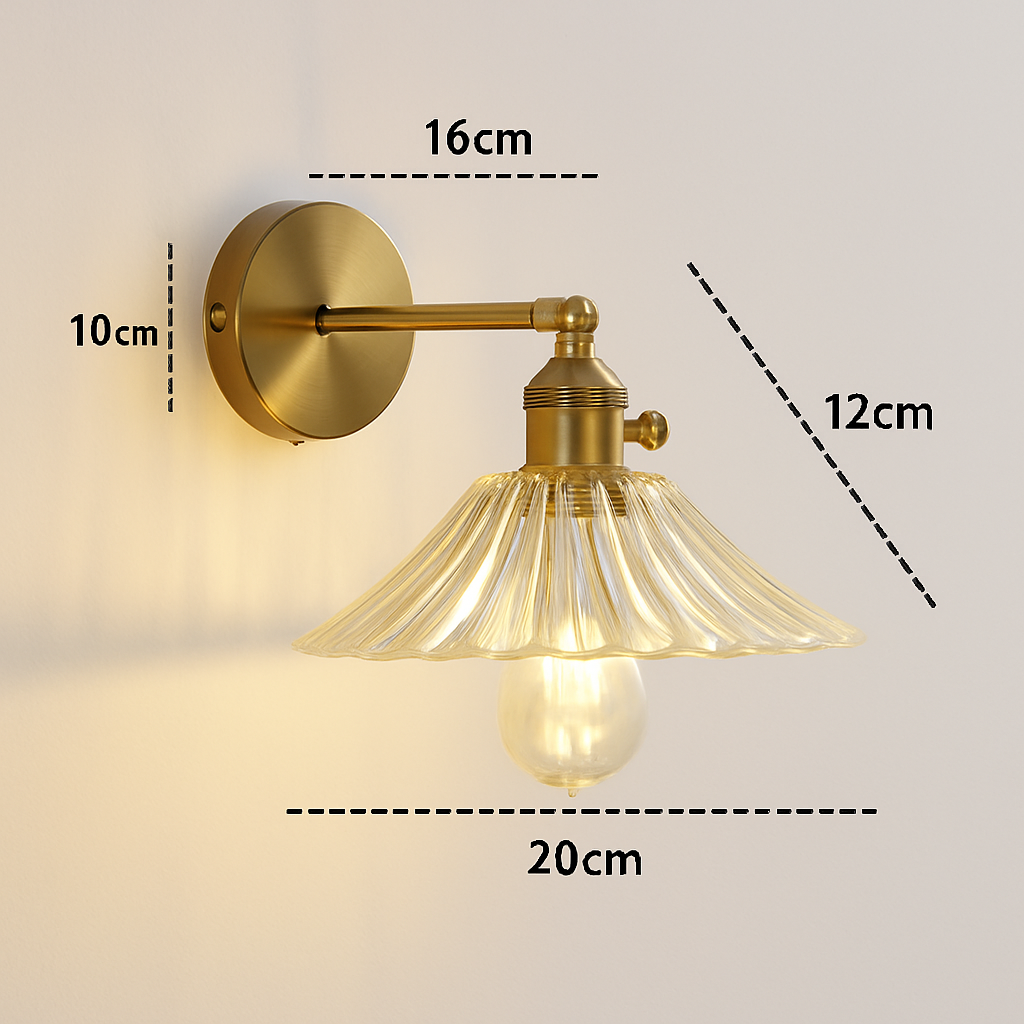applique murale nordique en verre et laiton avec miroir à led