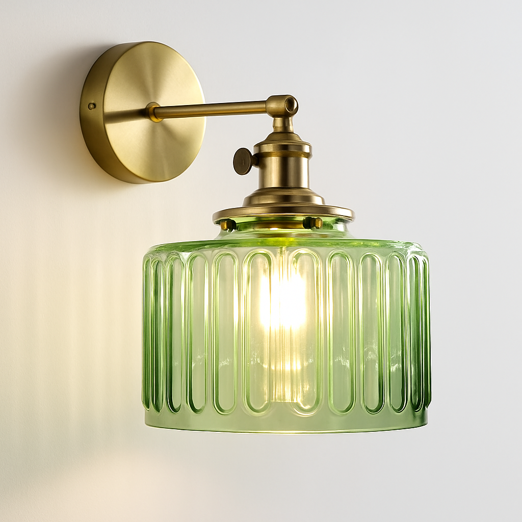 applique murale nordique en verre et laiton avec miroir à led