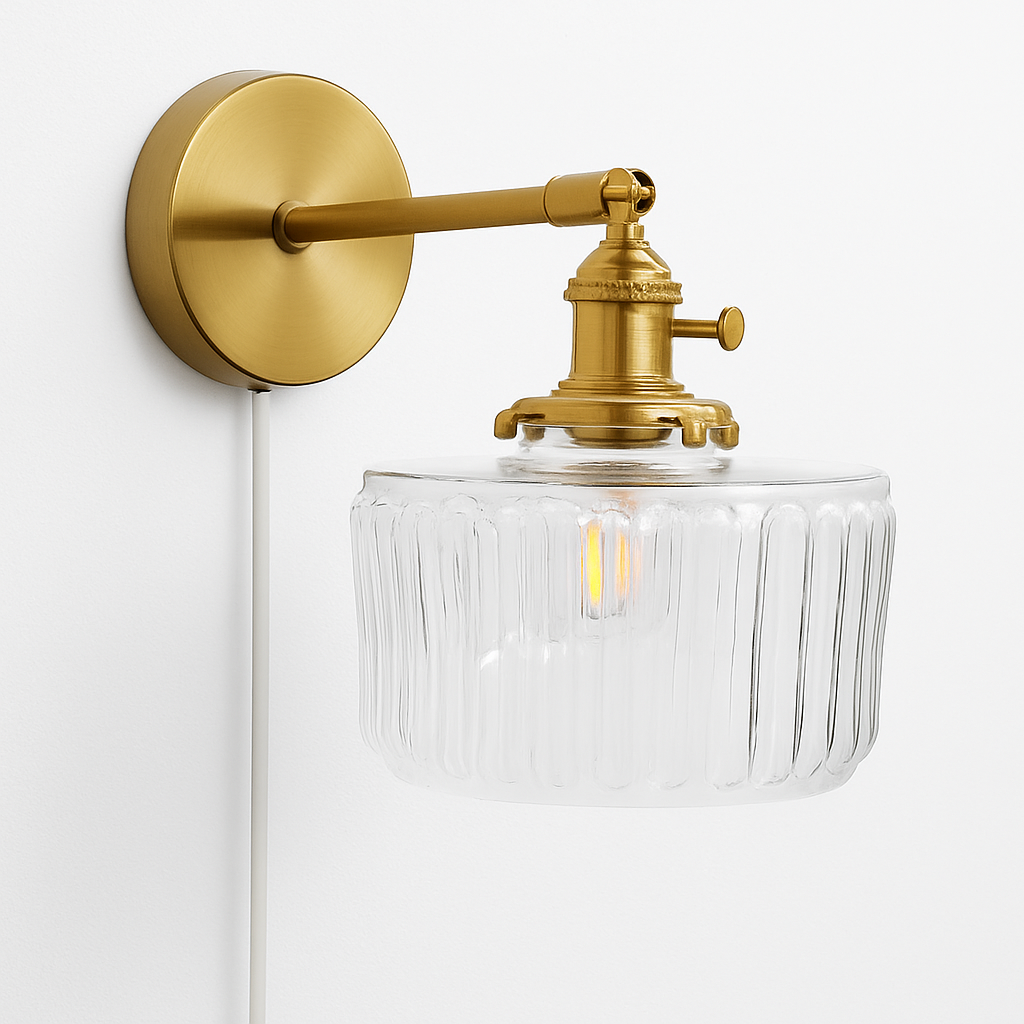 applique murale nordique en verre et laiton avec miroir à led