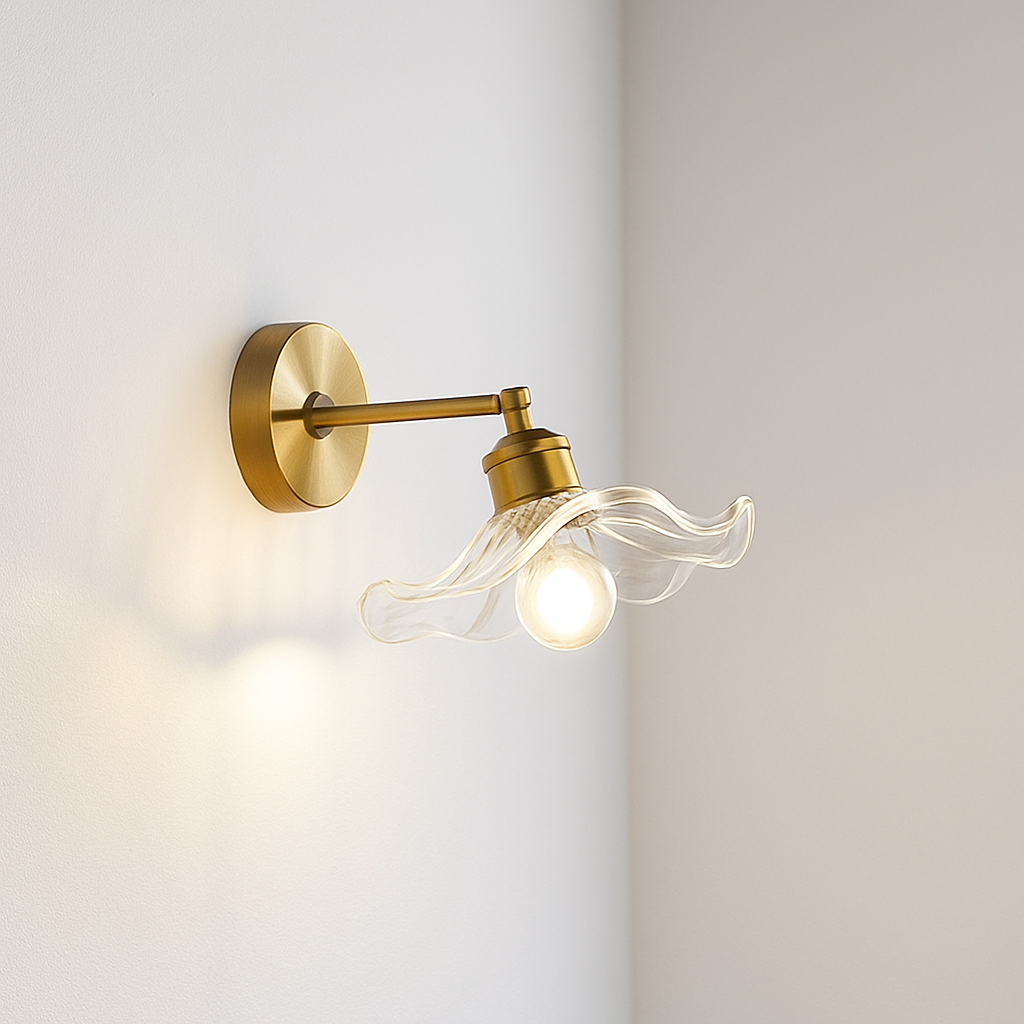applique murale nordique en verre et laiton avec miroir à led