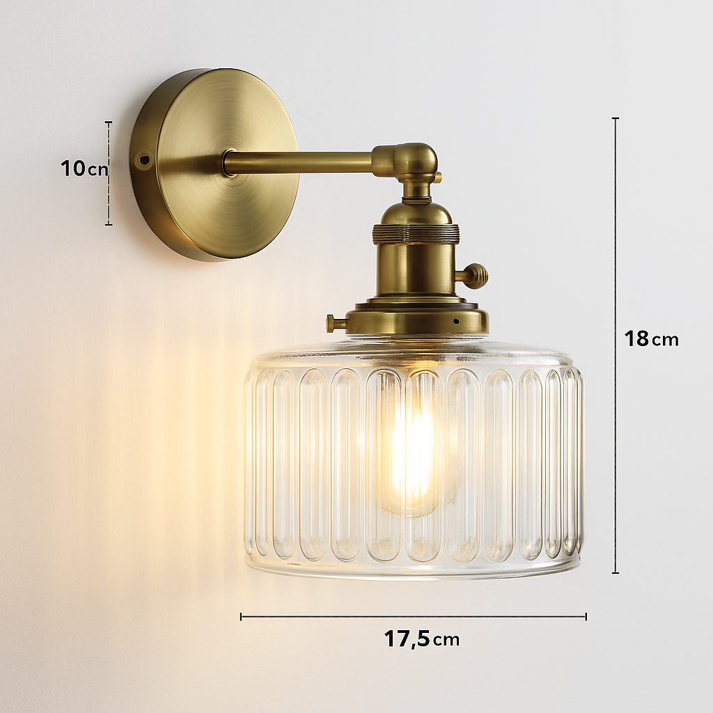 applique murale nordique en verre et laiton avec miroir à led