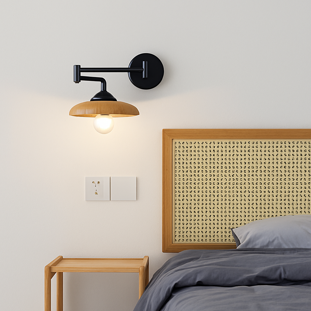 applique murale nordique grain de bois bras bascule style japonais rétractable pliable