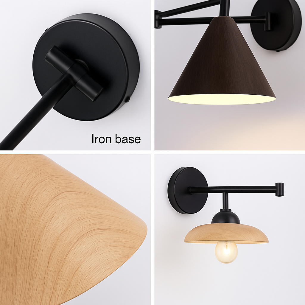 applique murale nordique grain de bois bras bascule style japonais rétractable pliable