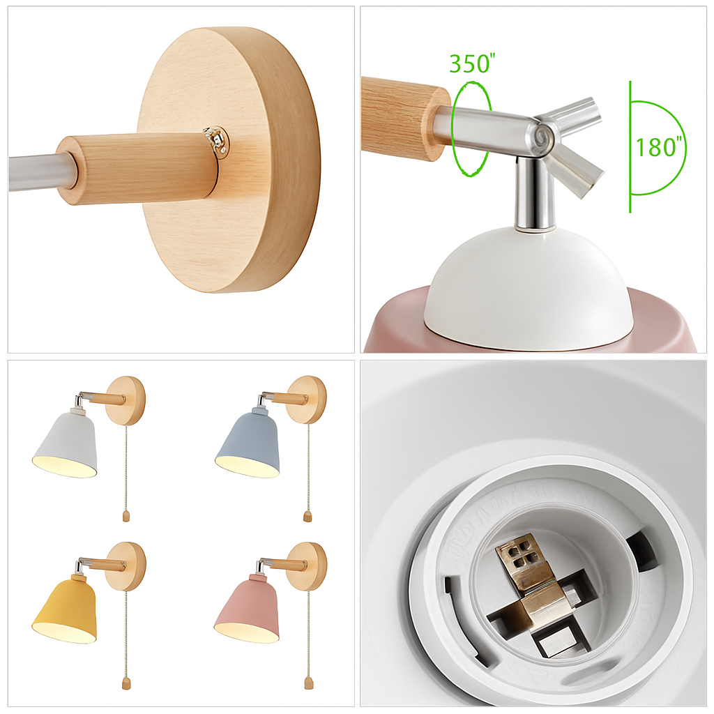 applique murale nordique rotative avec interrupteur macaron