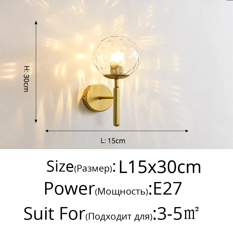 applique murale nordique simple en verre motif d'eau forgé luxueuse