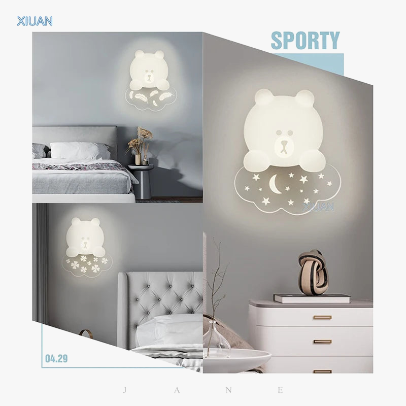 applique murale ours blanc lumière étoile lune pour enfants