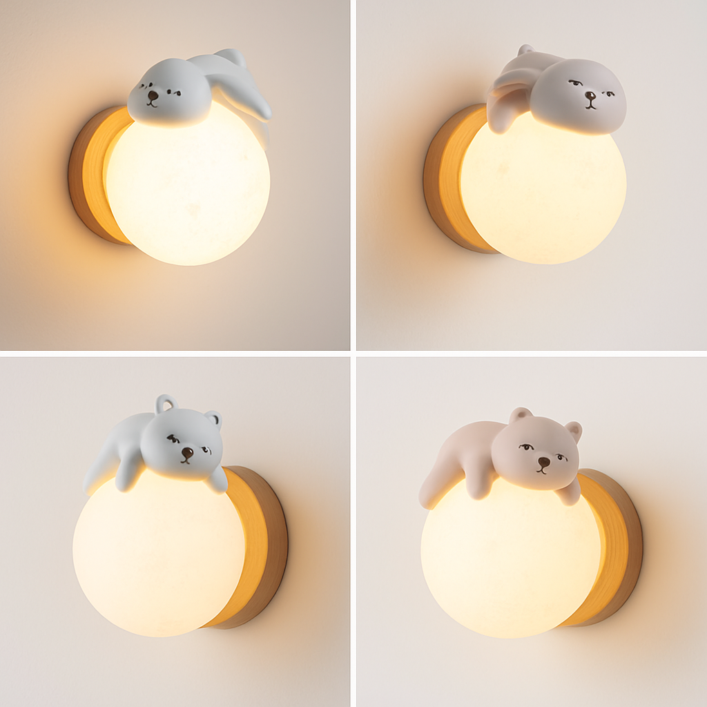 applique murale ours et lune pour éclairage de chevet enfant