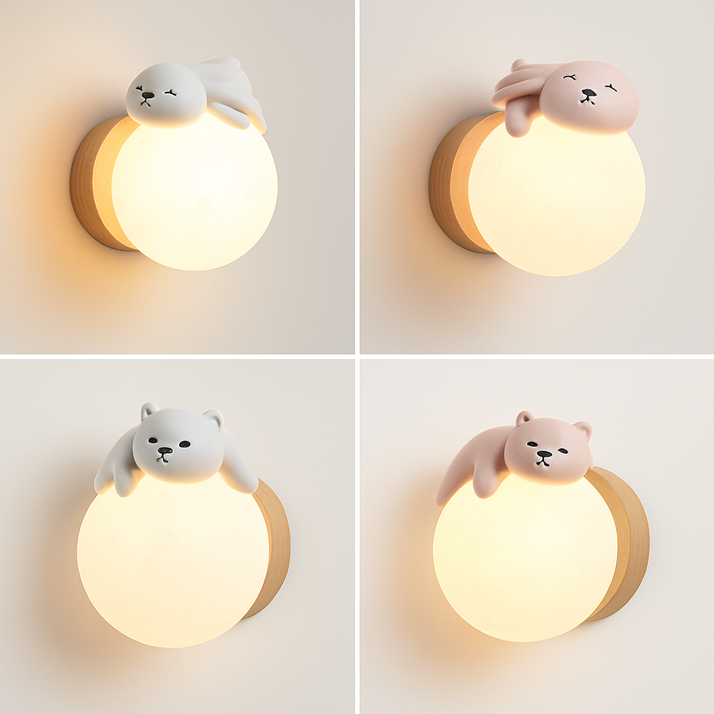 applique murale ours lune chambre chevet lapin astronaute animal garçon fille bébé veilleuses