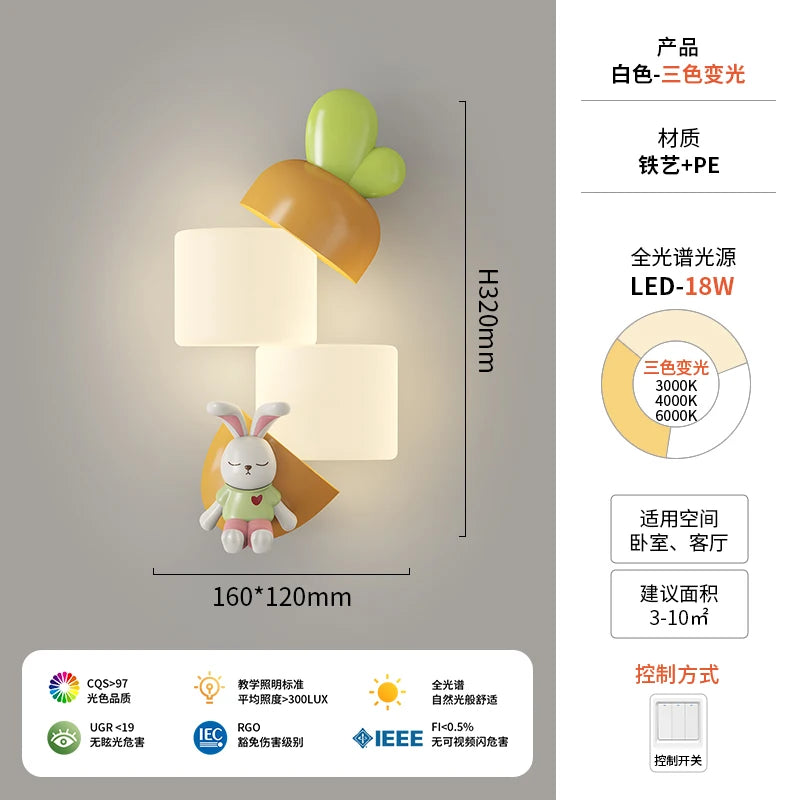 applique murale panda et lapin pour enfants éclairage ludique