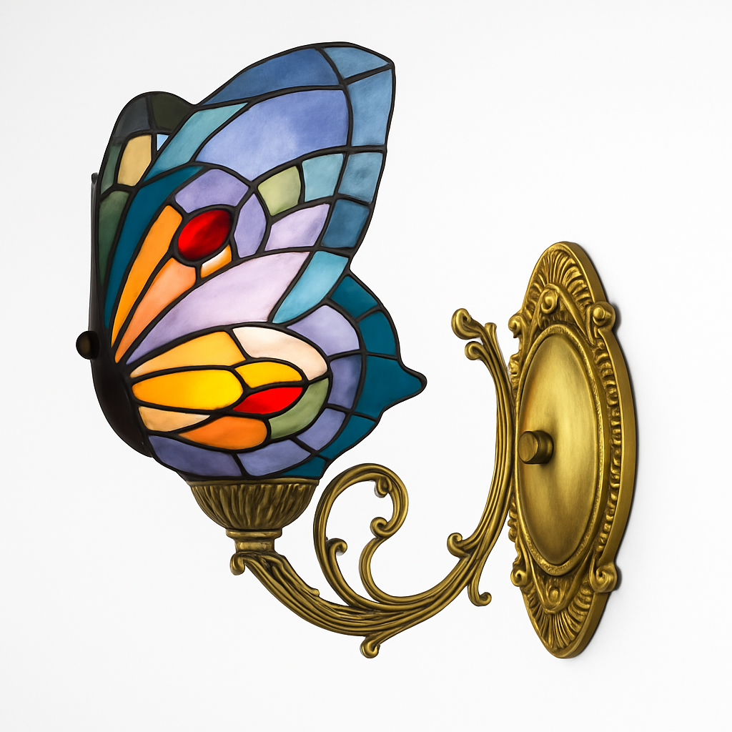 applique murale papillon décorative en vitrail style méditerranéen boho