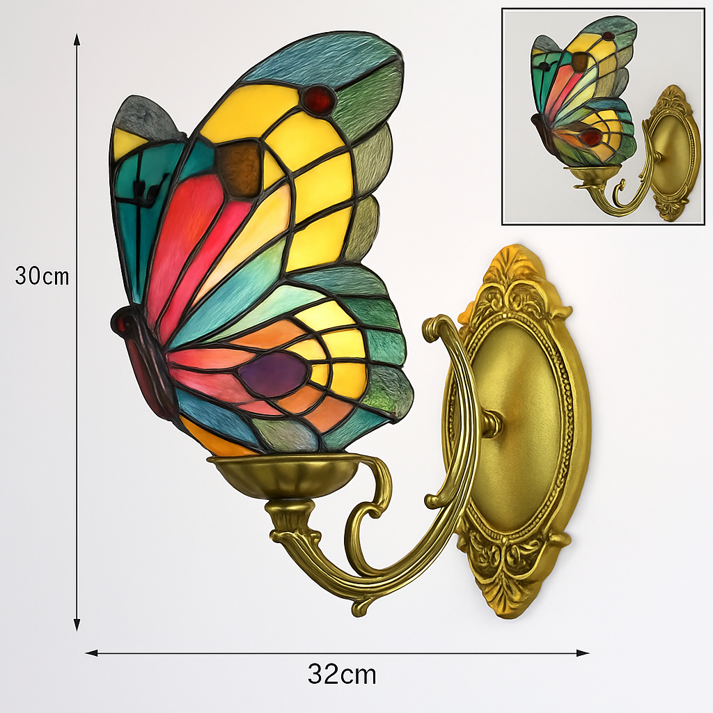 applique murale papillon décorative en vitrail style méditerranéen boho